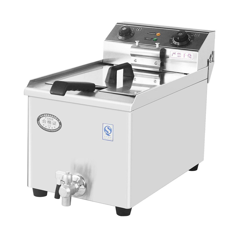 Single Basket and Valve Stainless Steel Electric Commercial Countertop Deep Fryer