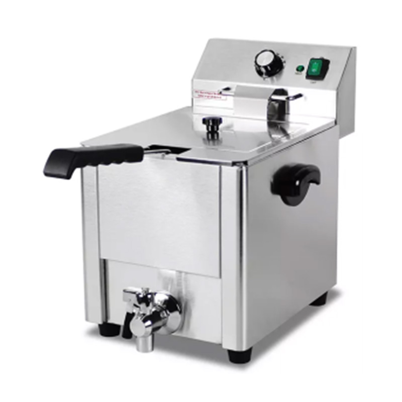 Single Basket and Valve Stainless Steel Electric Commercial Countertop Deep Fryer
