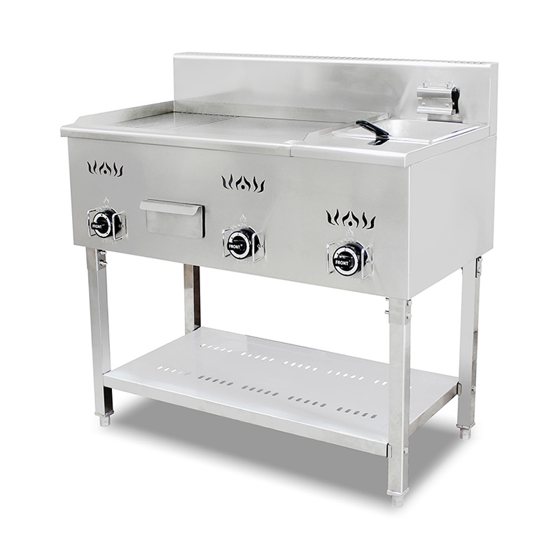 2/3 Smooth 1/3 Groove Plate Pattern Stainless Steel Natural Gas/LPG Standing Griddle and Fryer