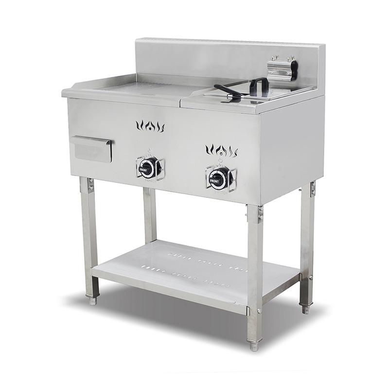 2/3 Smooth 1/3 Groove Plate Pattern Stainless Steel Natural Gas/LPG Standing Griddle and Fryer