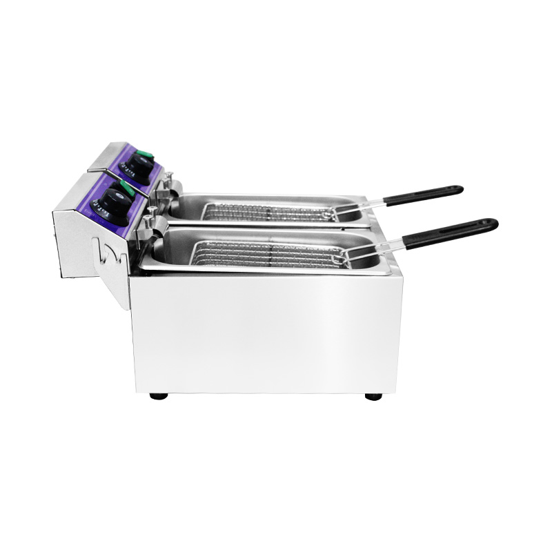 Blue Panel Stainless Steel Electric Commercial Countertop Deep Fryer with Double Basket
