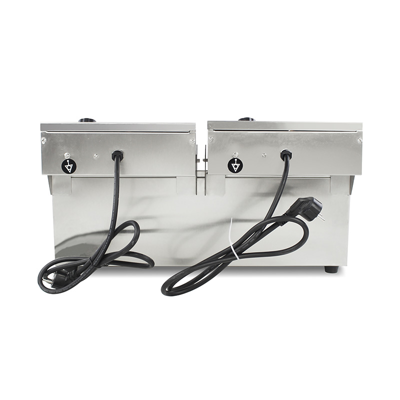Double Baskets and Valve Stainless Steel Electric Commercial Countertop Deep Fryer