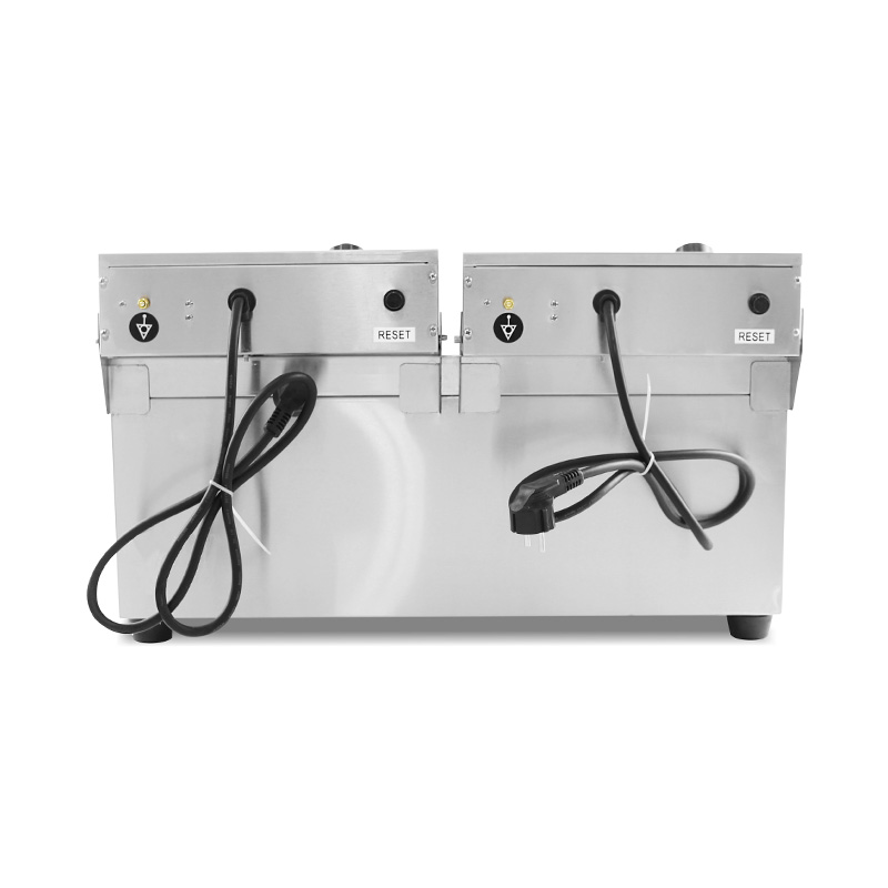 Double Baskets and Valve Stainless Steel Electric Commercial Countertop Deep Fryer