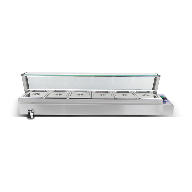 Stainless Steel Commercial Electric Bain Marie Machine With Tempered Glass Sneeze Guard