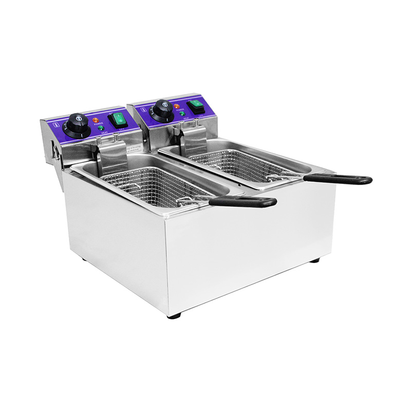 Blue Panel Stainless Steel Electric Commercial Countertop Deep Fryer with Double Basket