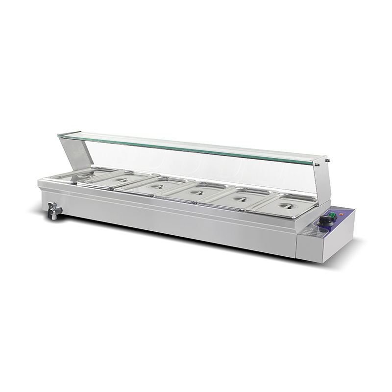 Stainless Steel Commercial Electric Bain Marie Machine With Tempered Glass Sneeze Guard
