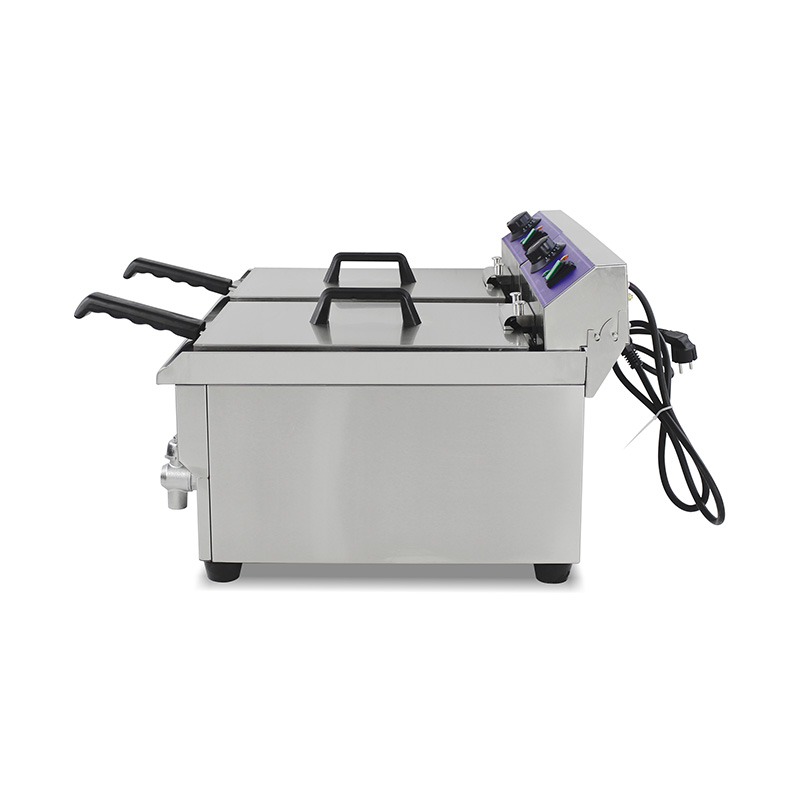 Double Baskets and Valve Stainless Steel Electric Commercial Countertop Deep Fryer