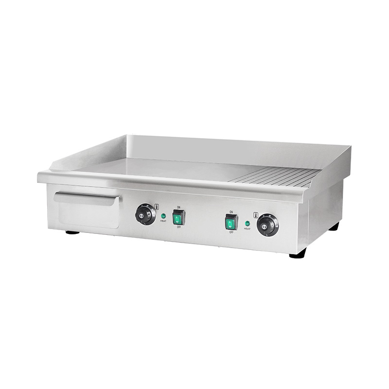 Half Smooth Half Groove Plate Pattern Stainless Steel Commercial Kitchen Countertop Electric Griddle