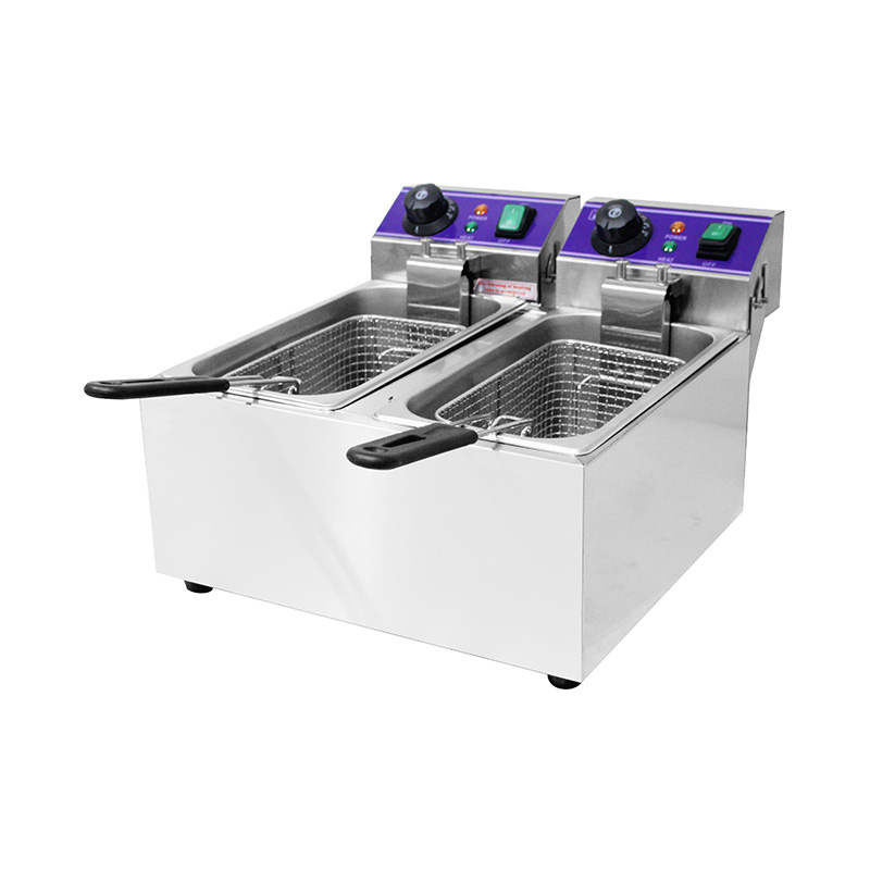 Blue Panel Stainless Steel Electric Commercial Countertop Deep Fryer with Double Basket