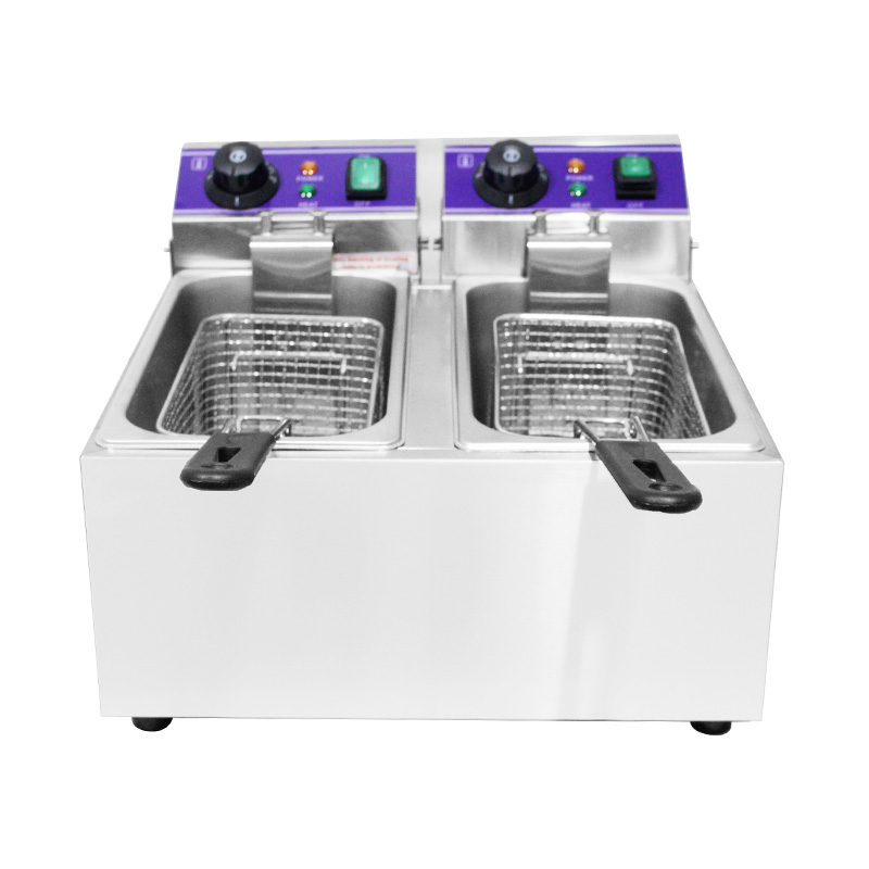 Blue Panel Stainless Steel Electric Commercial Countertop Deep Fryer with Double Basket