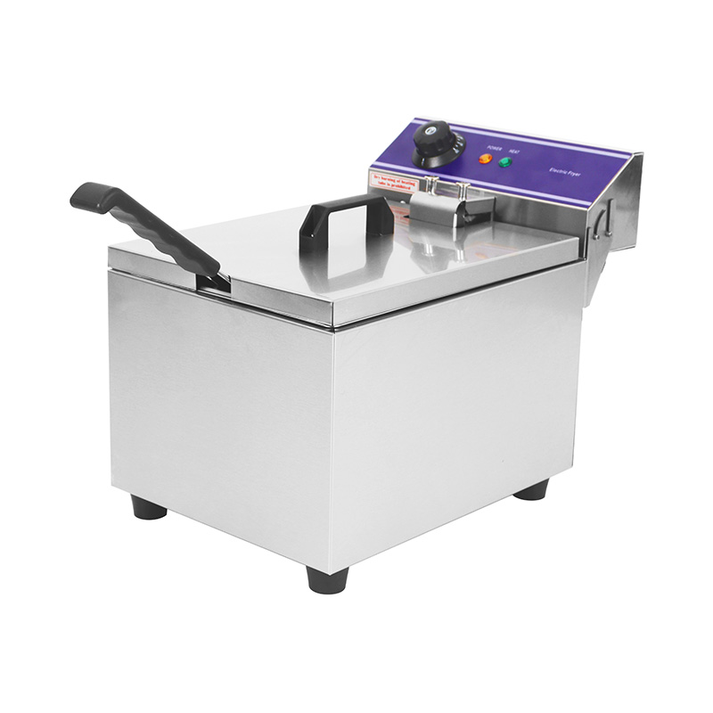 Blue Panel Stainless Steel Electric Commercial Countertop Deep Fryer with Single Basket