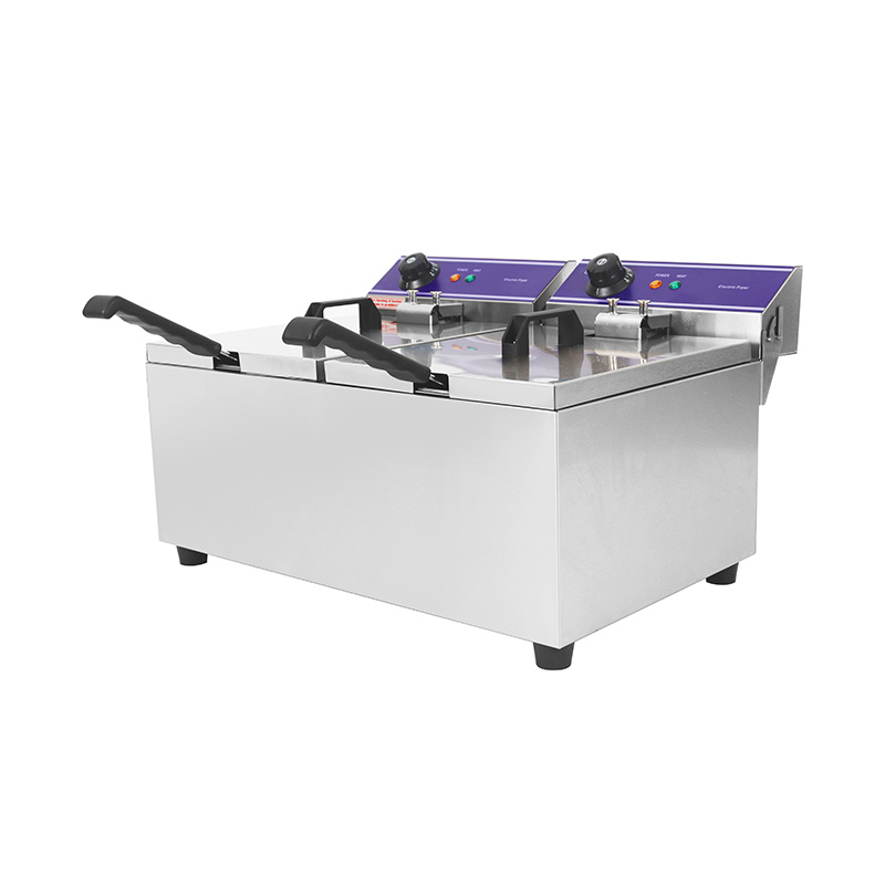 Blue Panel Stainless Steel Electric Commercial Countertop Deep Fryer with Double Basket
