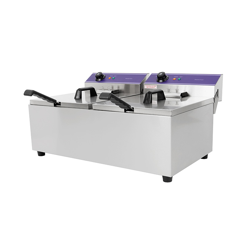 Blue Panel Stainless Steel Electric Commercial Countertop Deep Fryer with Double Basket