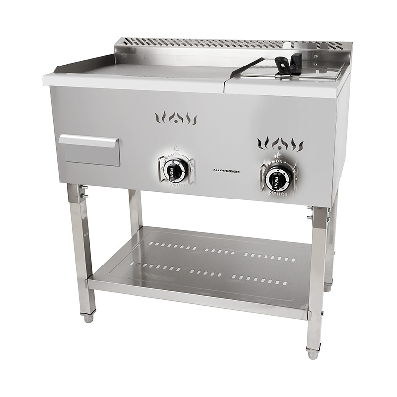Flat Plate Pattern Stainless Steel Natural Gas/LPG Standing Griddle and Fryer
