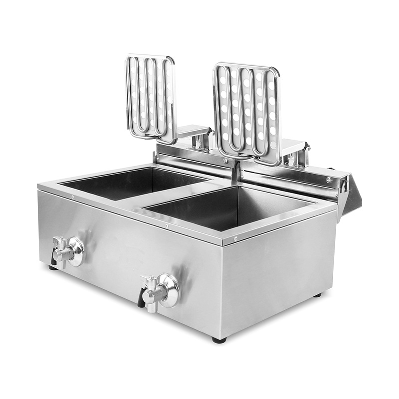 Double Baskets and Valve Stainless Steel Electric Commercial Countertop Deep Fryer