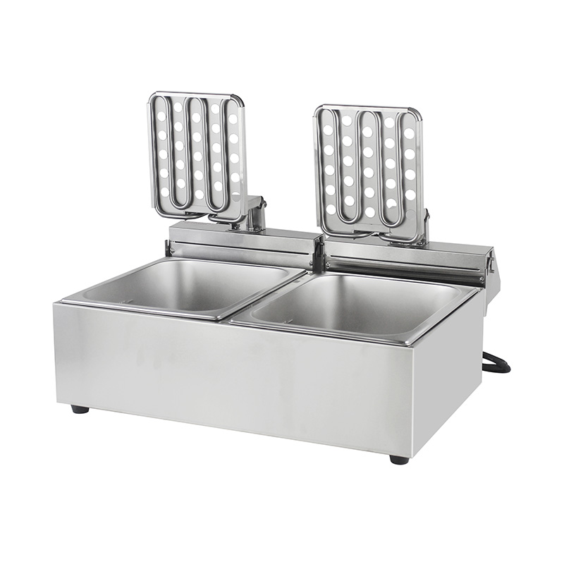 Blue Panel Stainless Steel Electric Commercial Countertop Deep Fryer with Double Basket