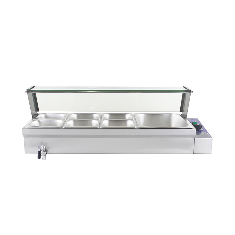 Stainless Steel Commercial Electric Bain Marie Machine With Tempered Glass Sneeze Guard
