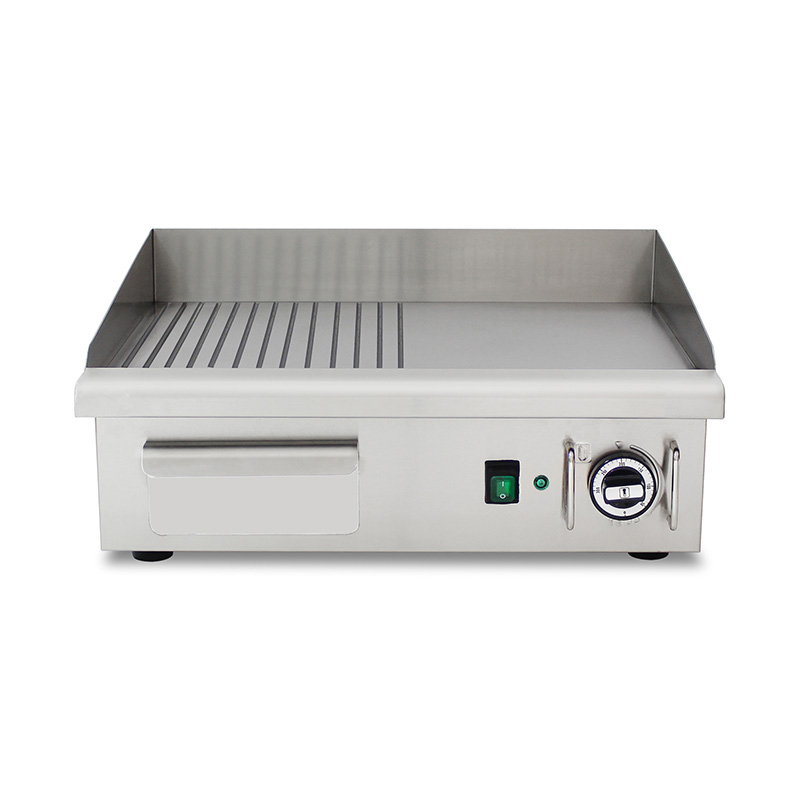 Half Smooth Half Groove Plate Pattern Stainless Steel Commercial Kitchen Countertop Electric Griddle
