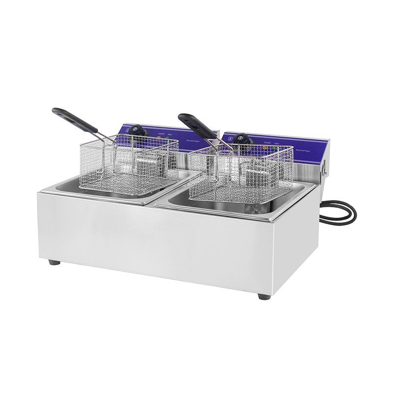 Blue Panel Stainless Steel Electric Commercial Countertop Deep Fryer with Double Basket