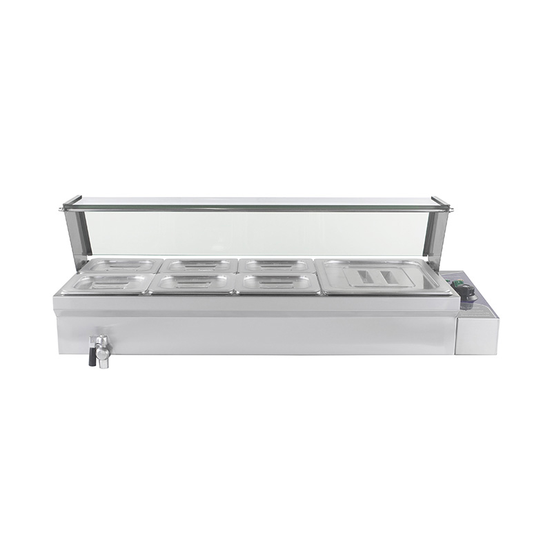 Stainless Steel Commercial Electric Bain Marie Machine With Tempered Glass Sneeze Guard