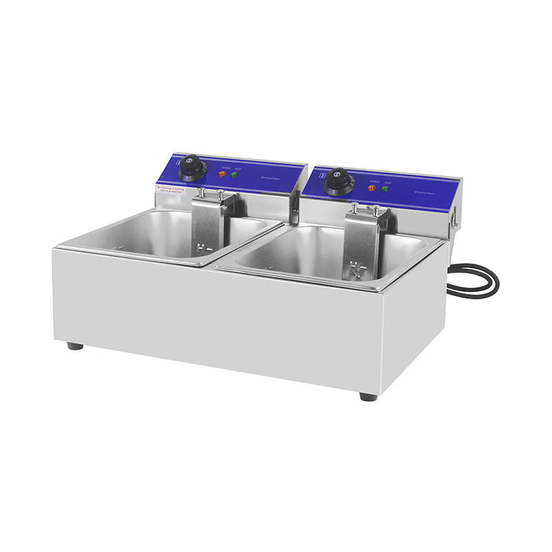 Blue Panel Stainless Steel Electric Commercial Countertop Deep Fryer with Double Basket