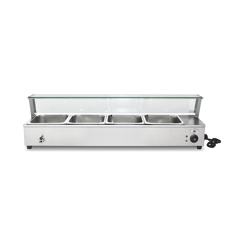Stainless Steel Commercial Insulated Bain Marie With Tempered Glass Sneeze Guard