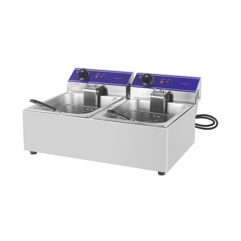 Blue Panel Stainless Steel Electric Commercial Countertop Deep Fryer with Double Basket