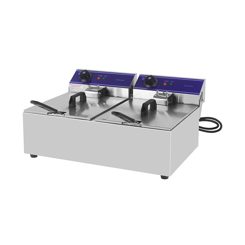 Blue Panel Stainless Steel Electric Commercial Countertop Deep Fryer with Double Basket