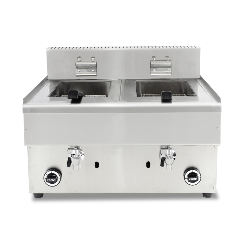 Stainless Steel Natural Gas/LPG Commercial Countertop Deep Fryer with Valve