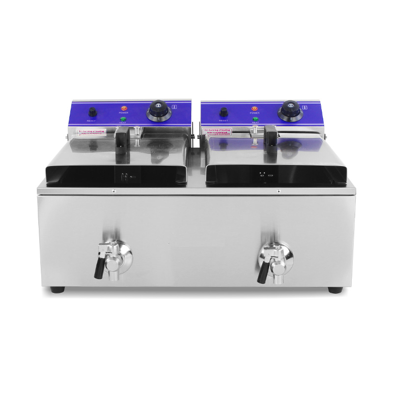 Double Baskets and Valve Stainless Steel Electric Commercial Countertop Deep Fryer