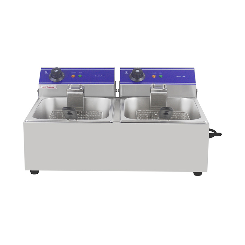 Blue Panel Stainless Steel Electric Commercial Countertop Deep Fryer with Double Basket