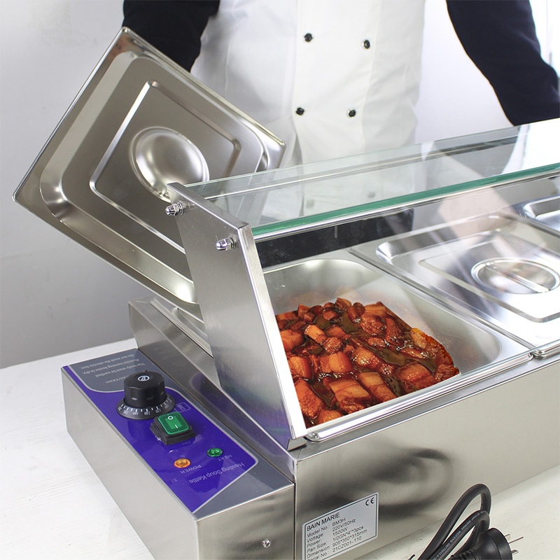 Stainless Steel Commercial Electric Bain Marie Machine With Tempered Glass Sneeze Guard