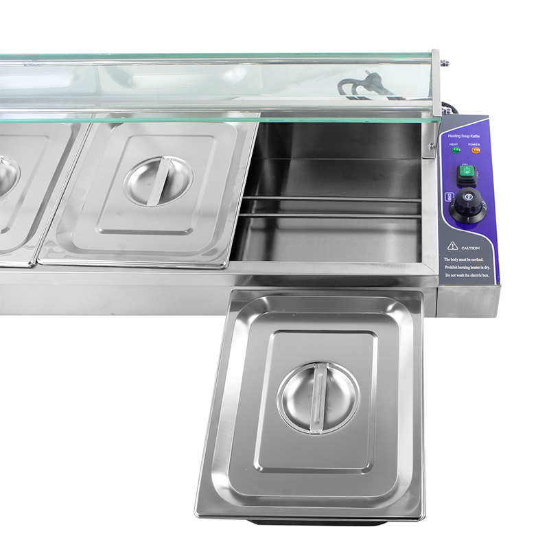 Stainless Steel Commercial Electric Bain Marie Machine With Tempered Glass Sneeze Guard
