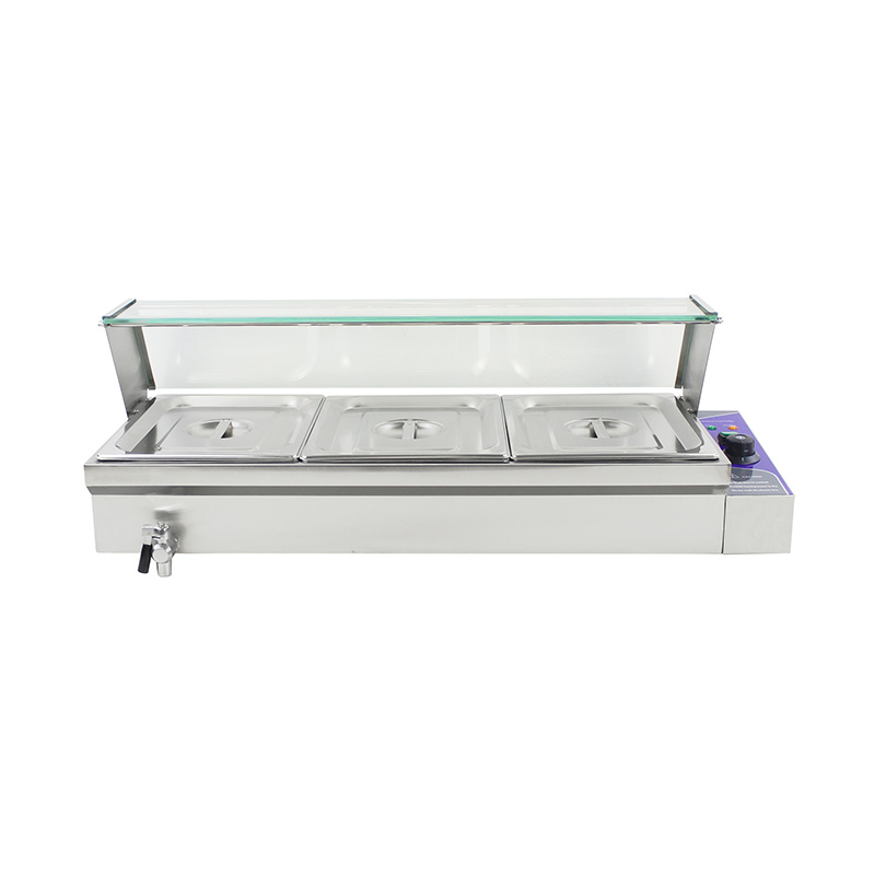 Stainless Steel Commercial Electric Bain Marie Machine With Tempered Glass Sneeze Guard