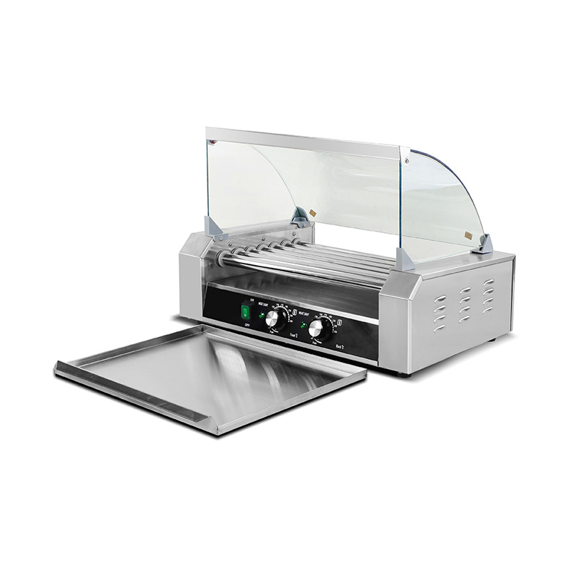 Stainless Steel Electric Hot Dog Roller Grill Machine with Glass Cover