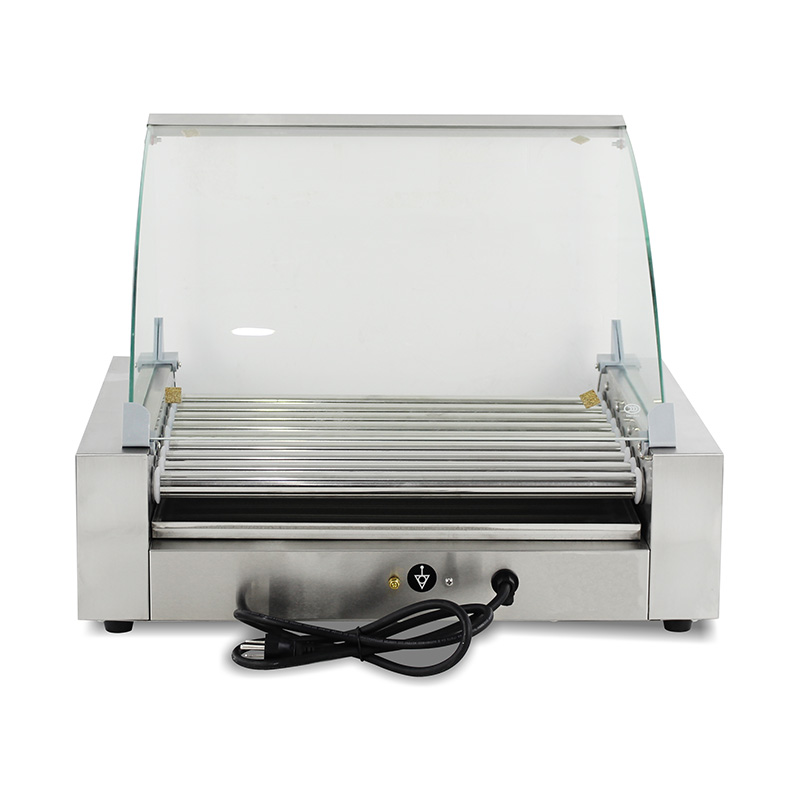 Stainless Steel Electric Hot Dog Roller Grill Machine with Glass Cover