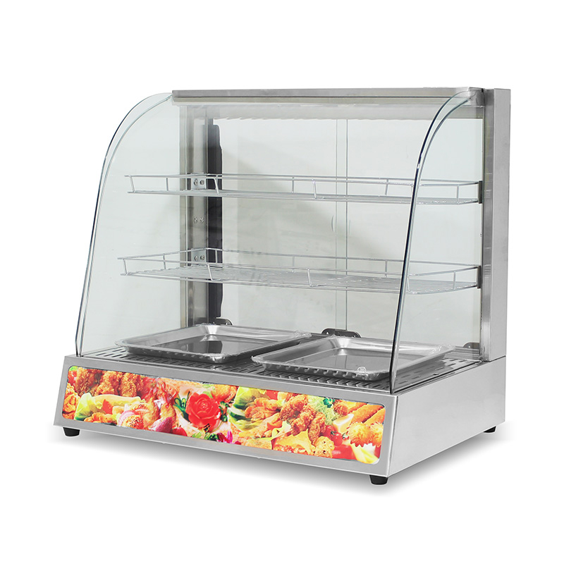 Stainless Steel Commercial Kitchen Electric Arc Glass Food Display Warmer Machine