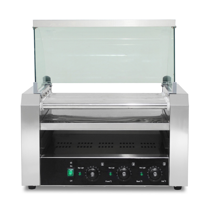 Stainless Steel Electric Hot Dog Roller Grill Machine with Glass Cover
