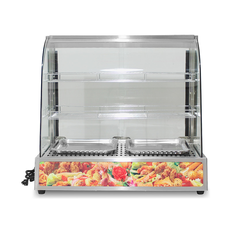 Stainless Steel Commercial Kitchen Electric Arc Glass Food Display Warmer Machine