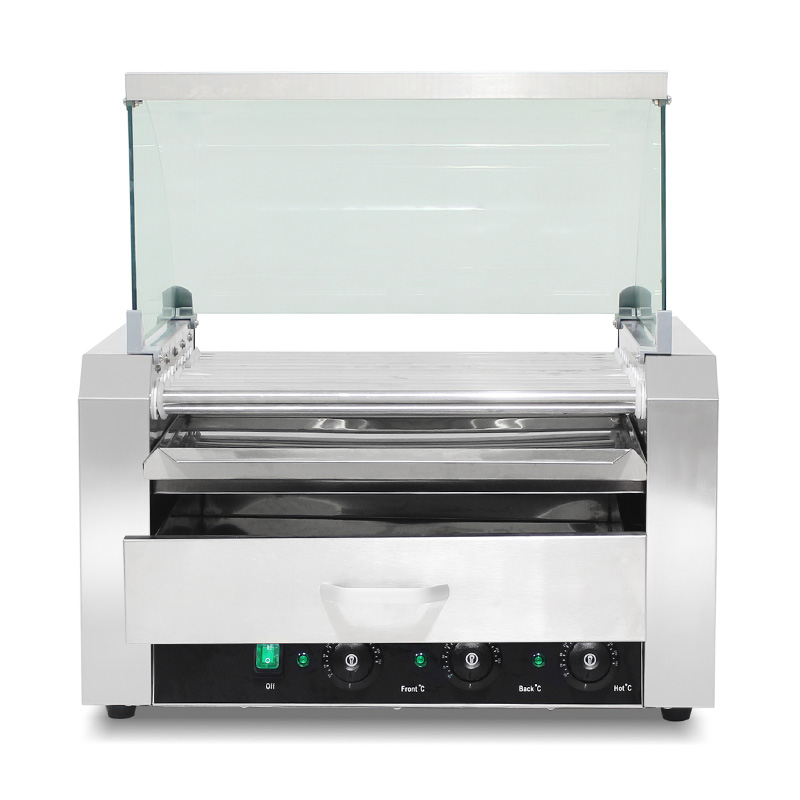 Stainless Steel Electric Hot Dog Roller Grill Machine with Glass Cover