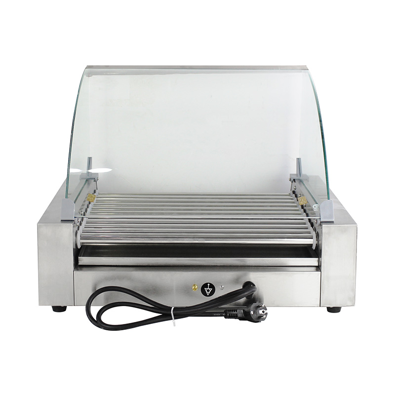 Stainless Steel Electric Hot Dog Roller Grill Machine with Glass Cover