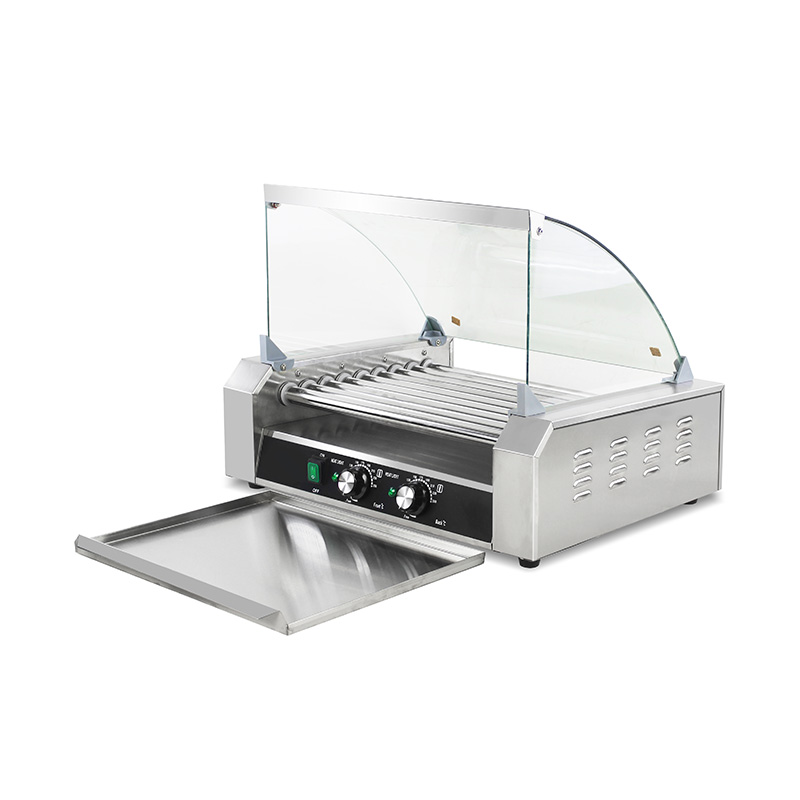 Stainless Steel Electric Hot Dog Roller Grill Machine with Glass Cover