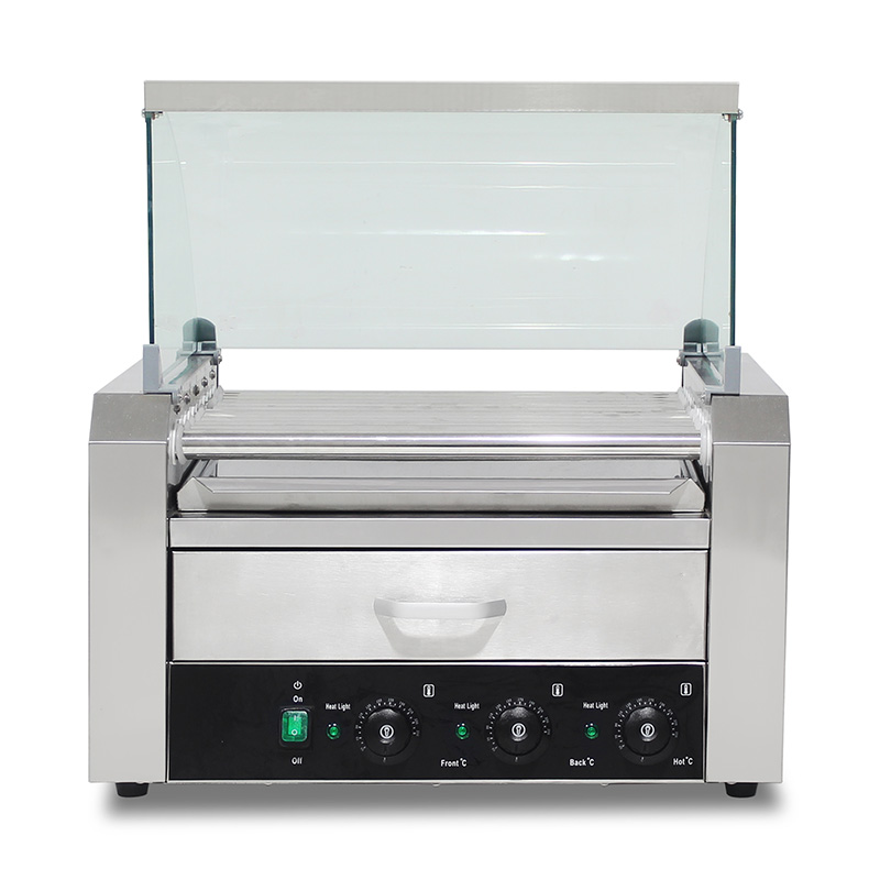 Stainless Steel Electric Hot Dog Roller Grill Machine with Glass Cover