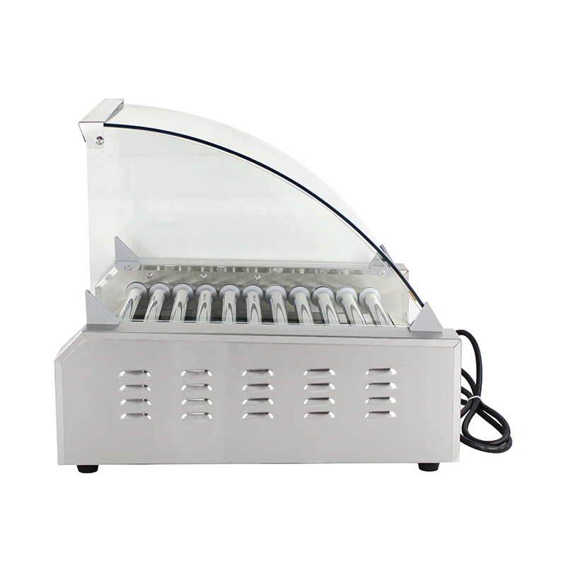 Stainless Steel Electric Hot Dog Roller Grill Machine with Glass Cover