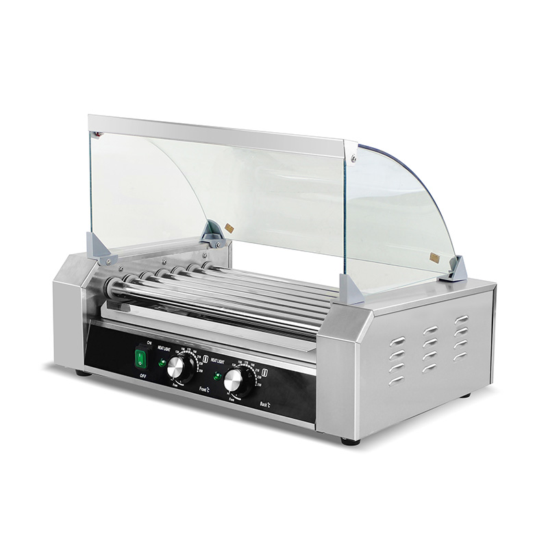 Stainless Steel Electric Hot Dog Roller Grill Machine with Glass Cover