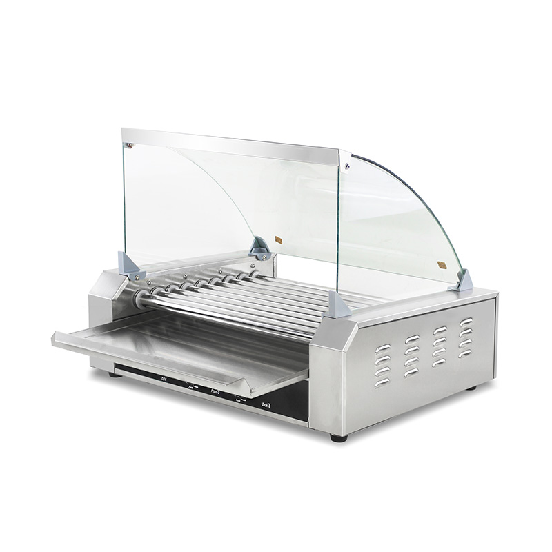 Stainless Steel Electric Hot Dog Roller Grill Machine with Glass Cover