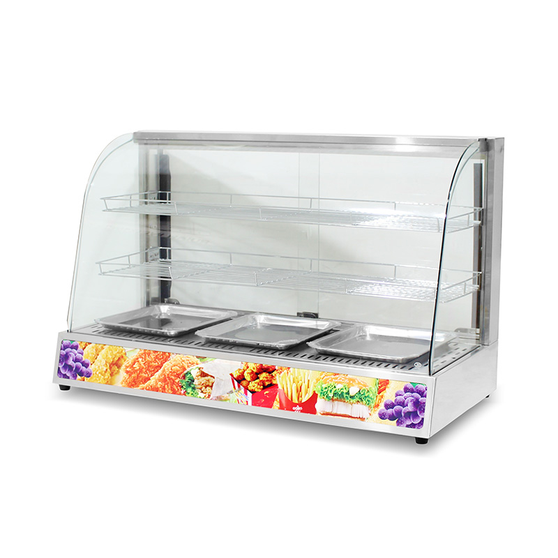 Stainless Steel Commercial Kitchen Electric Arc Glass Food Display Warmer Machine
