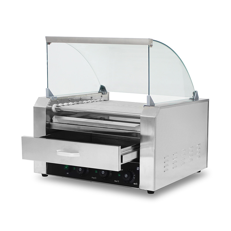 Stainless Steel Electric Hot Dog Roller Grill Machine with Glass Cover