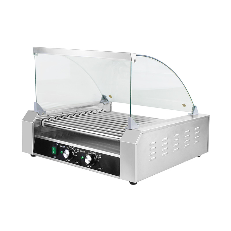 Stainless Steel Electric Hot Dog Roller Grill Machine with Glass Cover