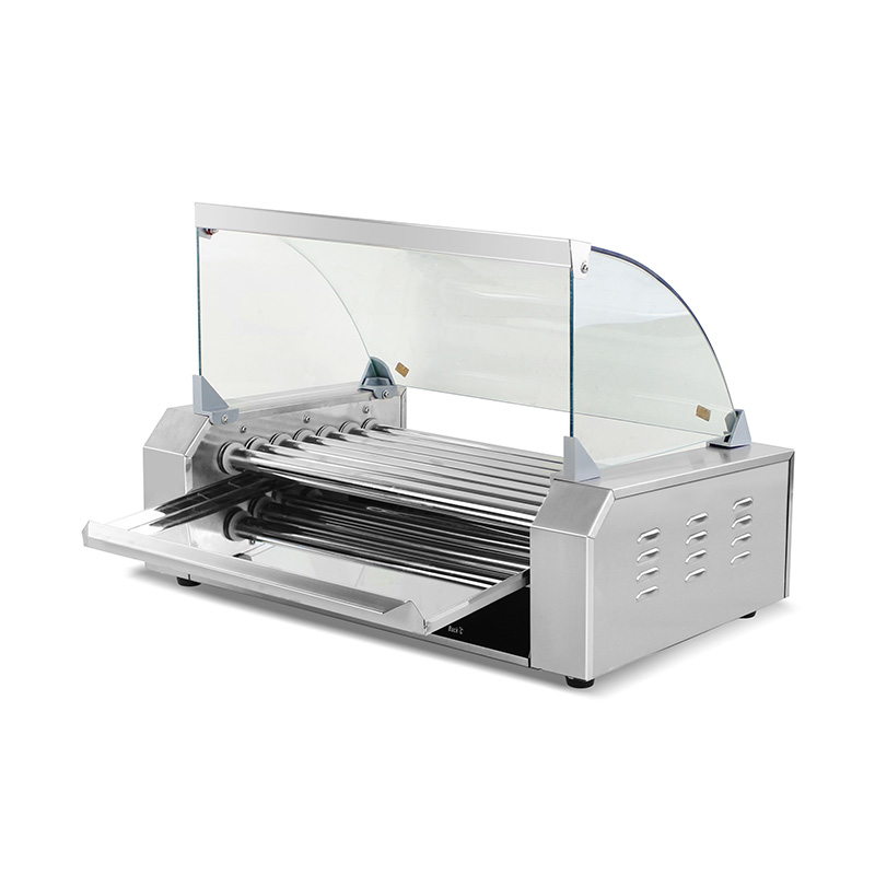 Stainless Steel Electric Hot Dog Roller Grill Machine with Glass Cover